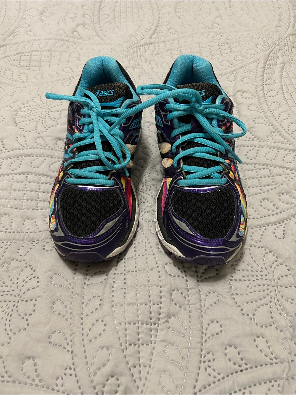 ASICS Women's Black Running Shoes with Turquoise Laces and Multicolor Accents